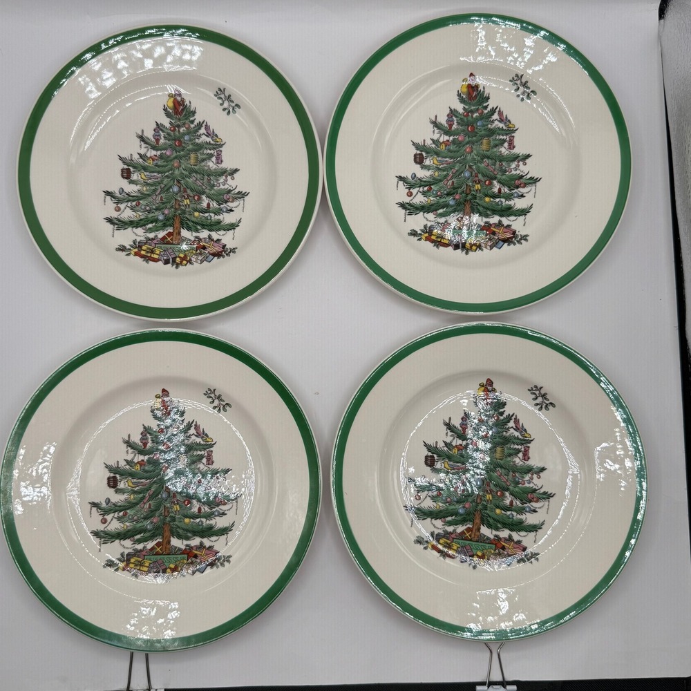 Spode Christmas Tree Salad Plates 8in Cream Green Set of 4 S3324-A6 Holiday